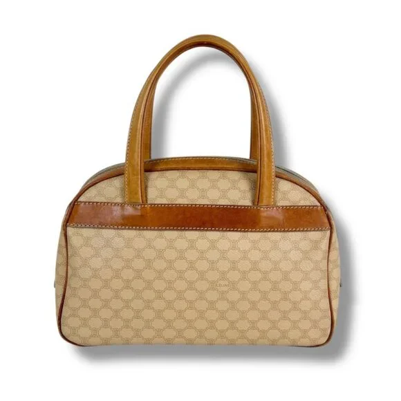 Celine Mini Boston Bag Top Handle Bag Macadam Pattern Beige Vintage - Picture 2 of 10